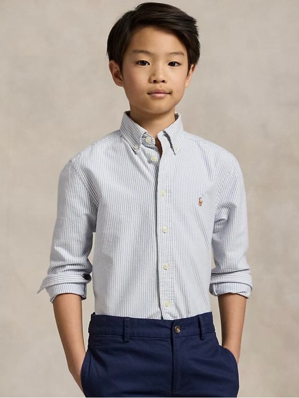 Ralph Lauren Boys Size 6 Blue White Striped Cotton Oxford Button Down Shirt EUC